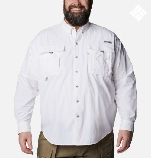 Men's Columbia PFG Bahama II Long Sleeve Shirts White | Plus Size CA-WA016